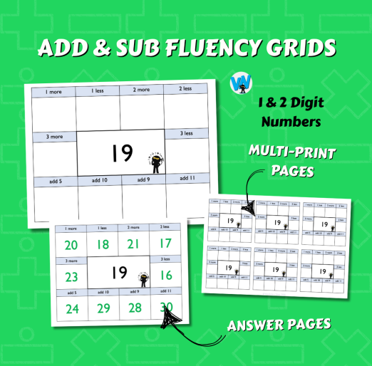 Fluency Grids - Add and Subtract 1 & 2 Digit