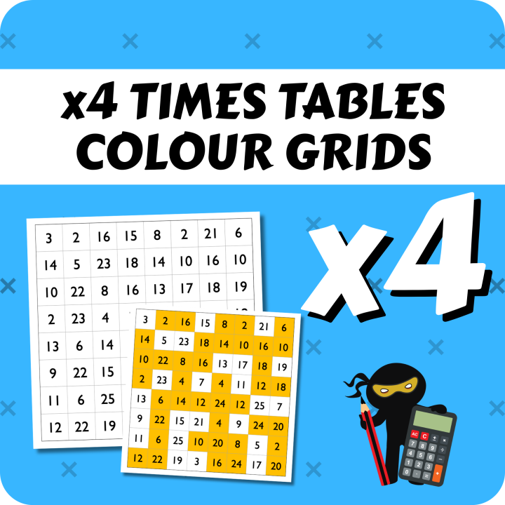 Times Table Colour Grids x4 – Vocabulary Ninja