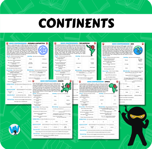 Quick Comprehension Topic Bundle - Y5 Continents