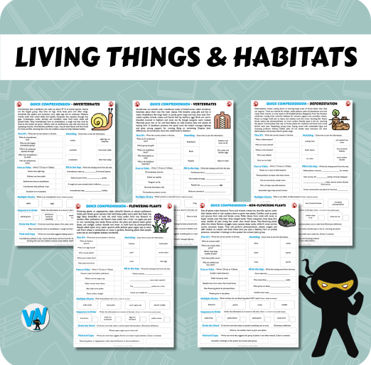 Quick Comprehension Topic Bundle - Y4 Living Things and Habitats