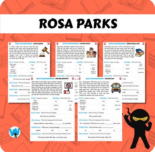 Quick Comprehension Topic Bundle - Y2 Rosa Parks