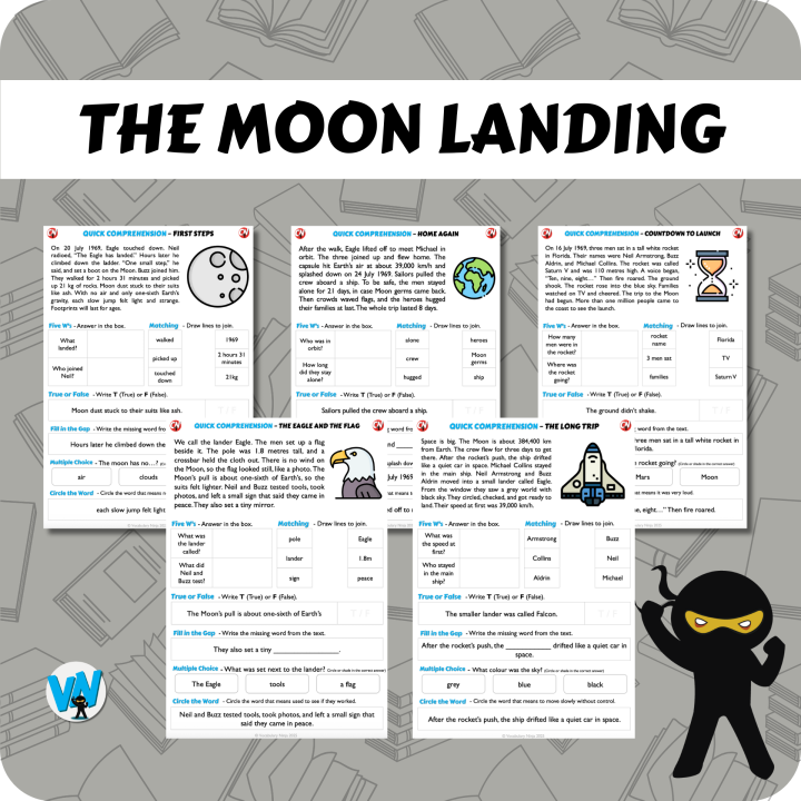 Quick Comprehension Topic Bundle – Y2 The Moon Landing – Vocabulary Ninja