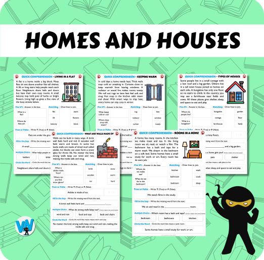 Quick Comprehension Topic Bundle - Y1 - Homes and Houses