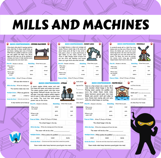 Quick Comprehension Topic Bundle - Y1 - Mills and Machines