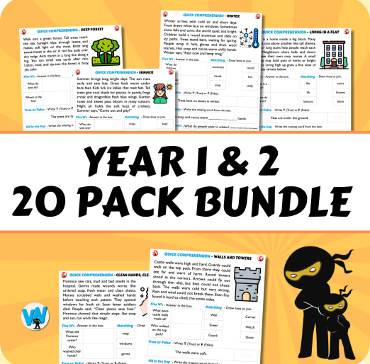 Quick Comprehension Topic Bundle - Y1 and Y2 Bundle (20 packs)