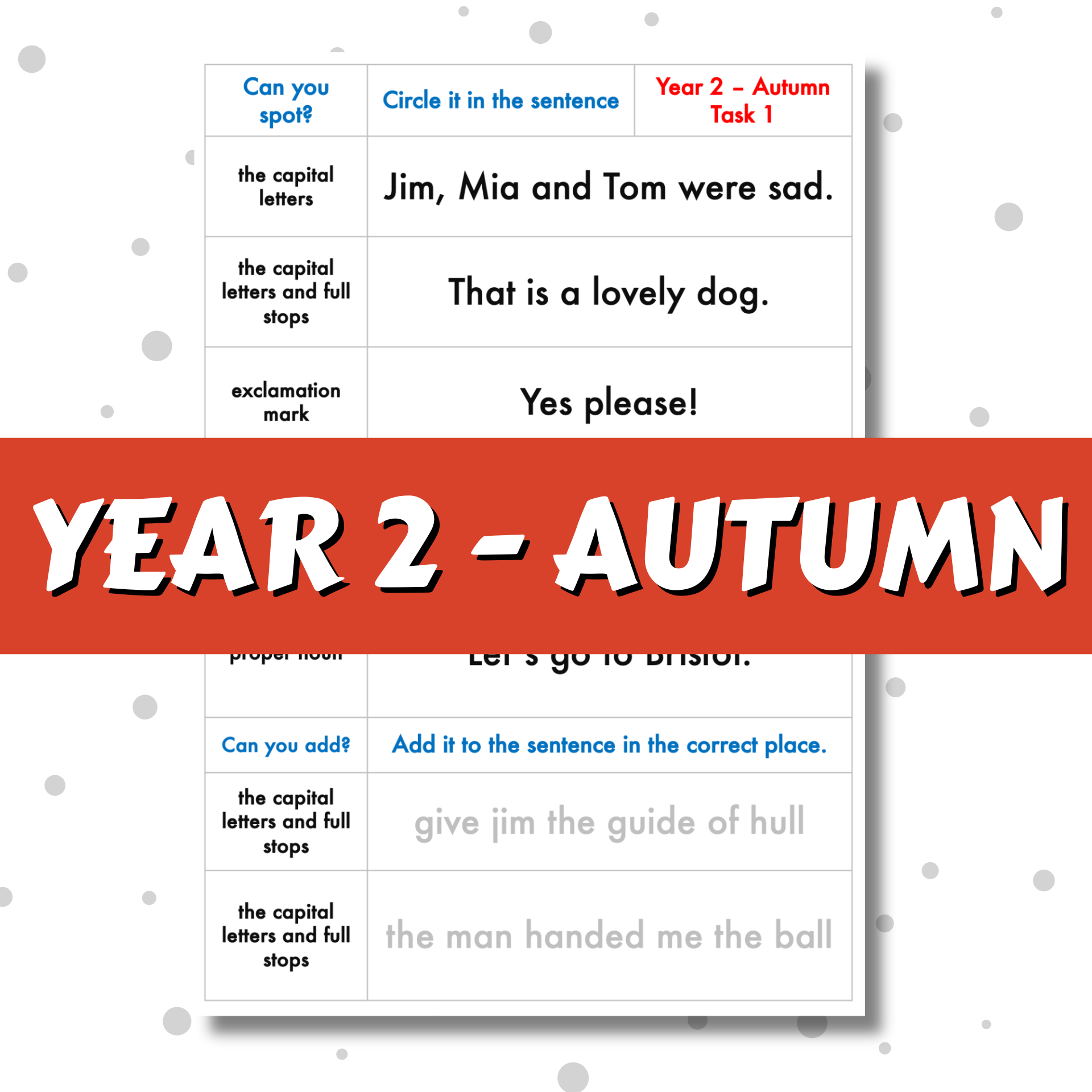 SPaG Spotter – Year 2 – Autumn Term