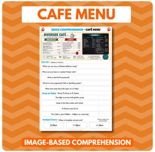Image-Based Comprehension – Y3/Y4 - Cafe Menu