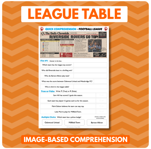 Image-Based Comprehension – Y3/Y4 - Football Table