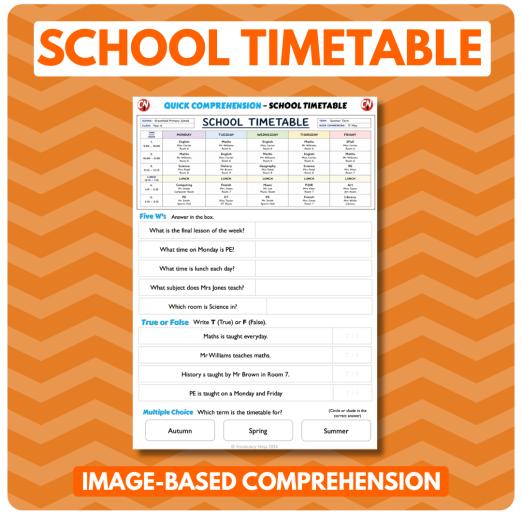 Image-Based Comprehension – Y3/Y4 - School Timetable