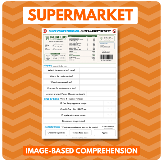 Image-Based Comprehension – Y3/Y4 - Supermarket Receipt