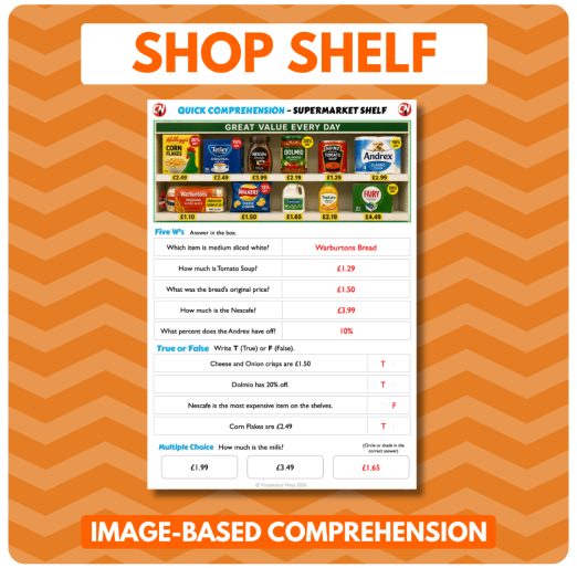 Image-Based Comprehension – Y3/Y4 - Supermarket Shelf