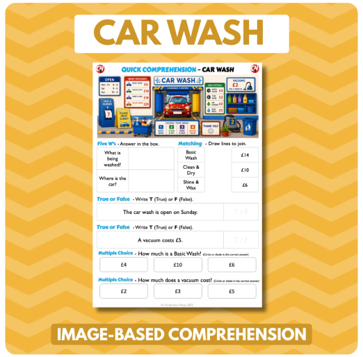 Image-Based Comprehension – Y1/Y2 - Car Wash