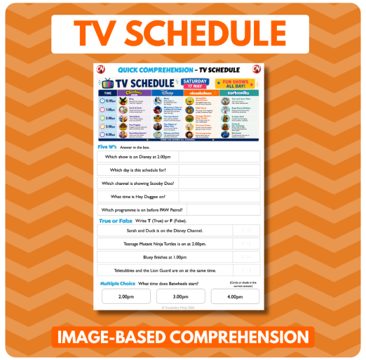 Image-Based Comprehension – Y3/Y4 - TV Schedule