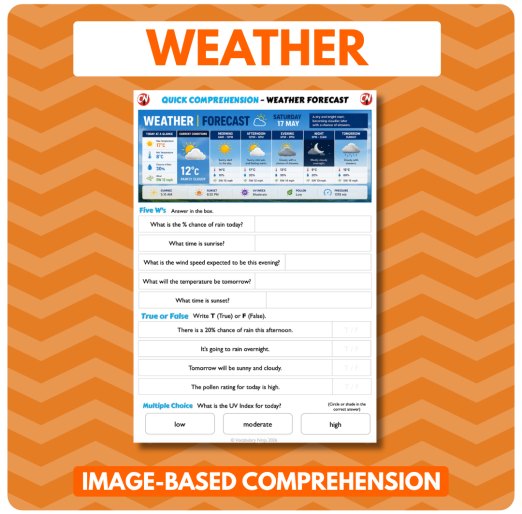 Image-Based Comprehension – Y3/Y4 - Weather Forecast