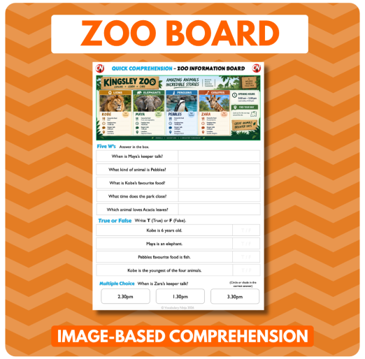 Image-Based Comprehension – Y3/Y4 - Zoo Info Board